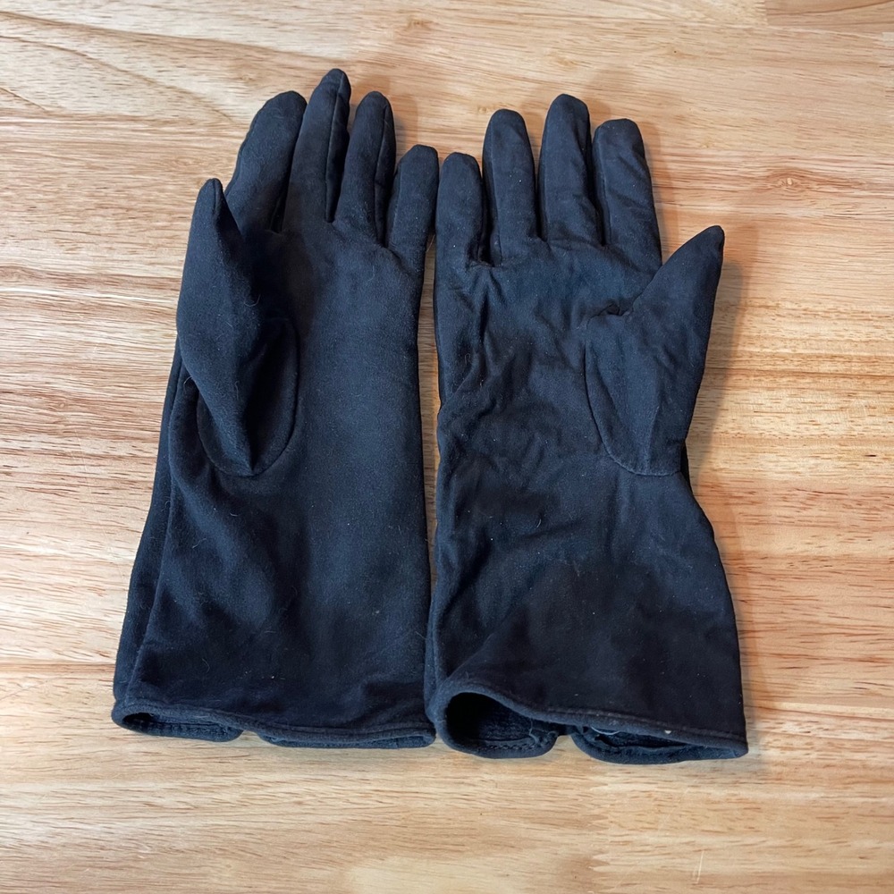 Lands End Black Goatskin Suede Gloves Women Medium 7 Button Wrist Detail Classic